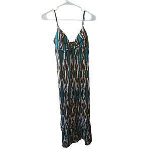 Weavers Maxi Dress M Womens Padded Sleeveless Pullover Geometric Art Deco Beachy